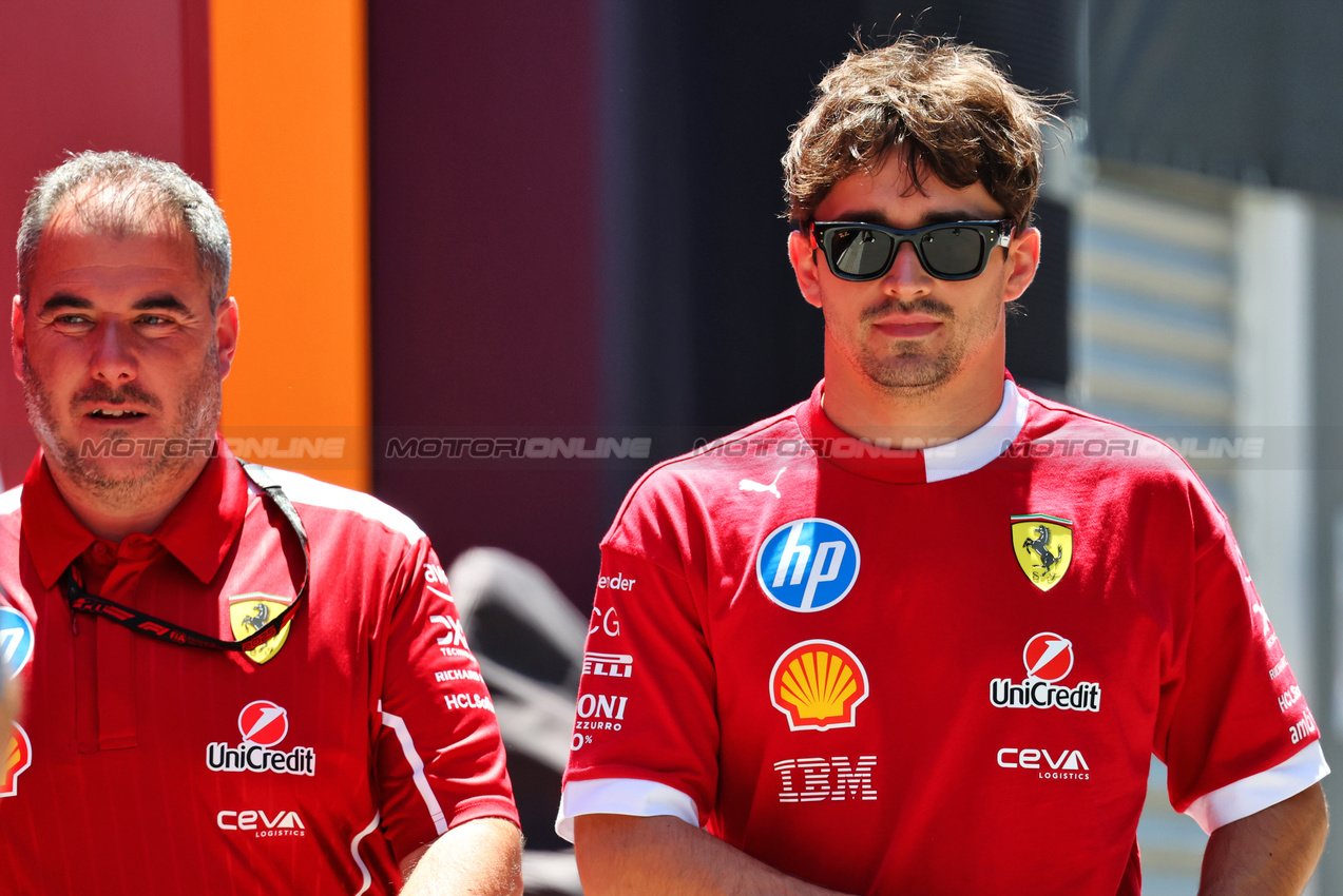 GP SPAGNA, Charles Leclerc (MON) Ferrari.

29.05.2025. Formula 1 World Championship, Rd 9, Spanish Grand Prix, Barcelona, Spain, Preparation Day.

- www.xpbimages.com, EMail: requests@xpbimages.com © Copyright: Batchelor / XPB Images