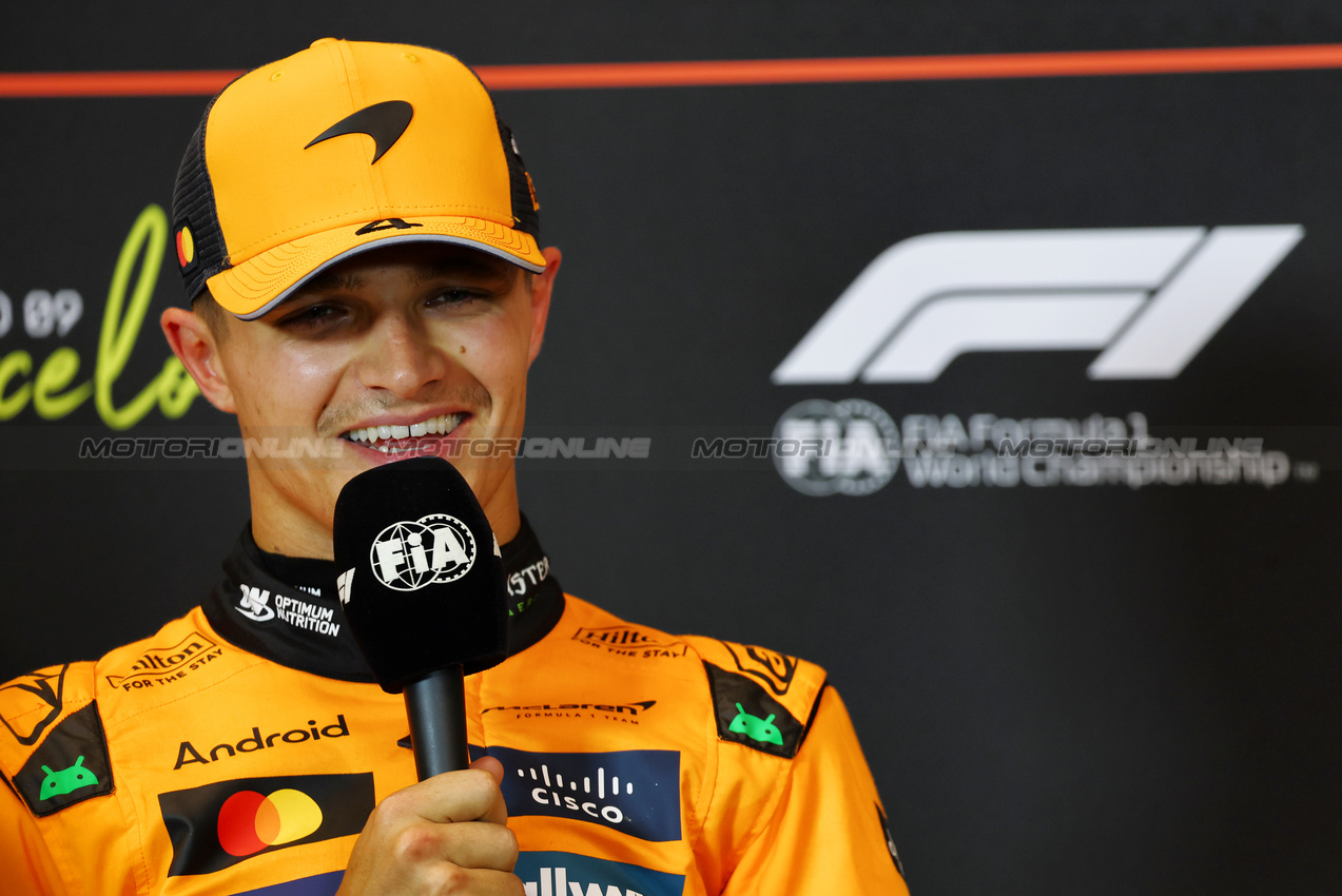 GP SPAGNA, Lando Norris (GBR) McLaren in the post qualifying FIA Press Conference.

31.05.2025. Formula 1 World Championship, Rd 9, Spanish Grand Prix, Barcelona, Spain, Qualifiche Day.

- www.xpbimages.com, EMail: requests@xpbimages.com © Copyright: Batchelor / XPB Images
