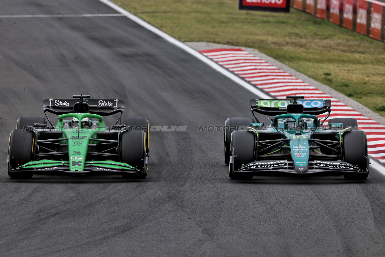 GP UNGHERIA, Nico Hulkenberg (GER) Sauber C45 e Lance Stroll (CDN) Aston Martin F1 Team AMR25 battle for position.

03.08.2025. Formula 1 World Championship, Rd 14, Hungarian Grand Prix, Budapest, Hungary, Gara Day.

- www.xpbimages.com, EMail: requests@xpbimages.com © Copyright: Charniaux / XPB Images