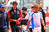 GP UNGHERIA, (L to R): Carlos Sainz (ESP) Atlassian Williams Racing with Oliver Bearman (GBR) Haas F1 Team e Liam Lawson (NZL) Racing Bulls on the drivers' parade.

03.08.2025. Formula 1 World Championship, Rd 14, Hungarian Grand Prix, Budapest, Hungary, Gara Day.

- www.xpbimages.com, EMail: requests@xpbimages.com © Copyright: Batchelor / XPB Images