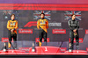 GP UNGHERIA, The podium (L to R): Oscar Piastri (AUS) McLaren, second; Lando Norris (GBR) McLaren, vincitore; George Russell (GBR) Mercedes AMG F1, third.

03.08.2025. Formula 1 World Championship, Rd 14, Hungarian Grand Prix, Budapest, Hungary, Gara Day.

- www.xpbimages.com, EMail: requests@xpbimages.com © Copyright: Bearne / XPB Images