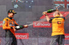 GP UNGHERIA, (L to R): Gara winner Lando Norris (GBR) McLaren celebrates on the podium with Mark Ingham (GBR) McLaren Head of Design.

03.08.2025. Formula 1 World Championship, Rd 14, Hungarian Grand Prix, Budapest, Hungary, Gara Day.

- www.xpbimages.com, EMail: requests@xpbimages.com © Copyright: Bearne / XPB Images