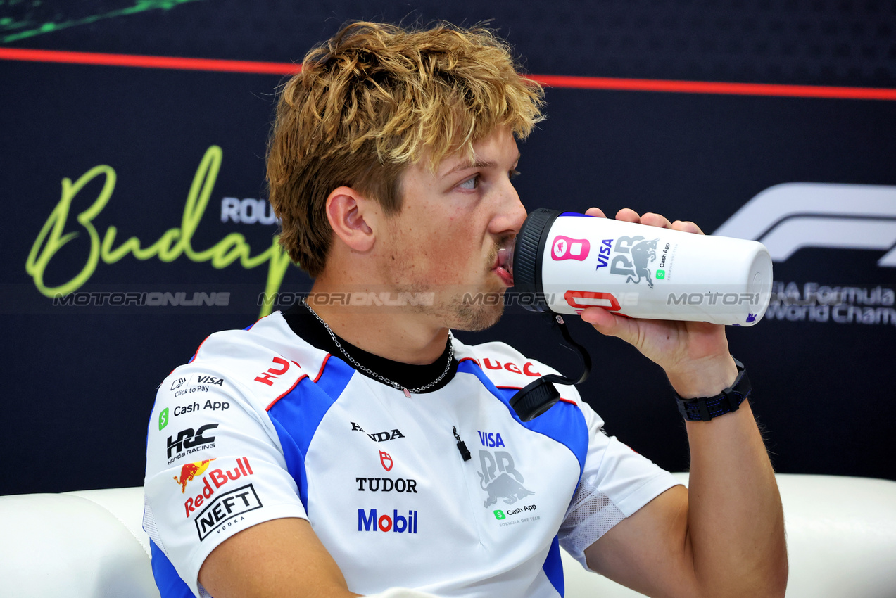 GP UNGHERIA, Liam Lawson (NZL) Racing Bulls in the FIA Press Conference.

31.07.2025. Formula 1 World Championship, Rd 14, Hungarian Grand Prix, Budapest, Hungary, Preparation Day.

- www.xpbimages.com, EMail: requests@xpbimages.com © Copyright: Bearne / XPB Images