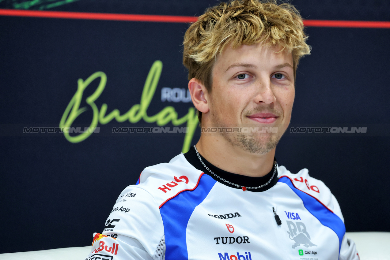 GP UNGHERIA, Liam Lawson (NZL) Racing Bulls in the FIA Press Conference.

31.07.2025. Formula 1 World Championship, Rd 14, Hungarian Grand Prix, Budapest, Hungary, Preparation Day.

- www.xpbimages.com, EMail: requests@xpbimages.com © Copyright: Bearne / XPB Images