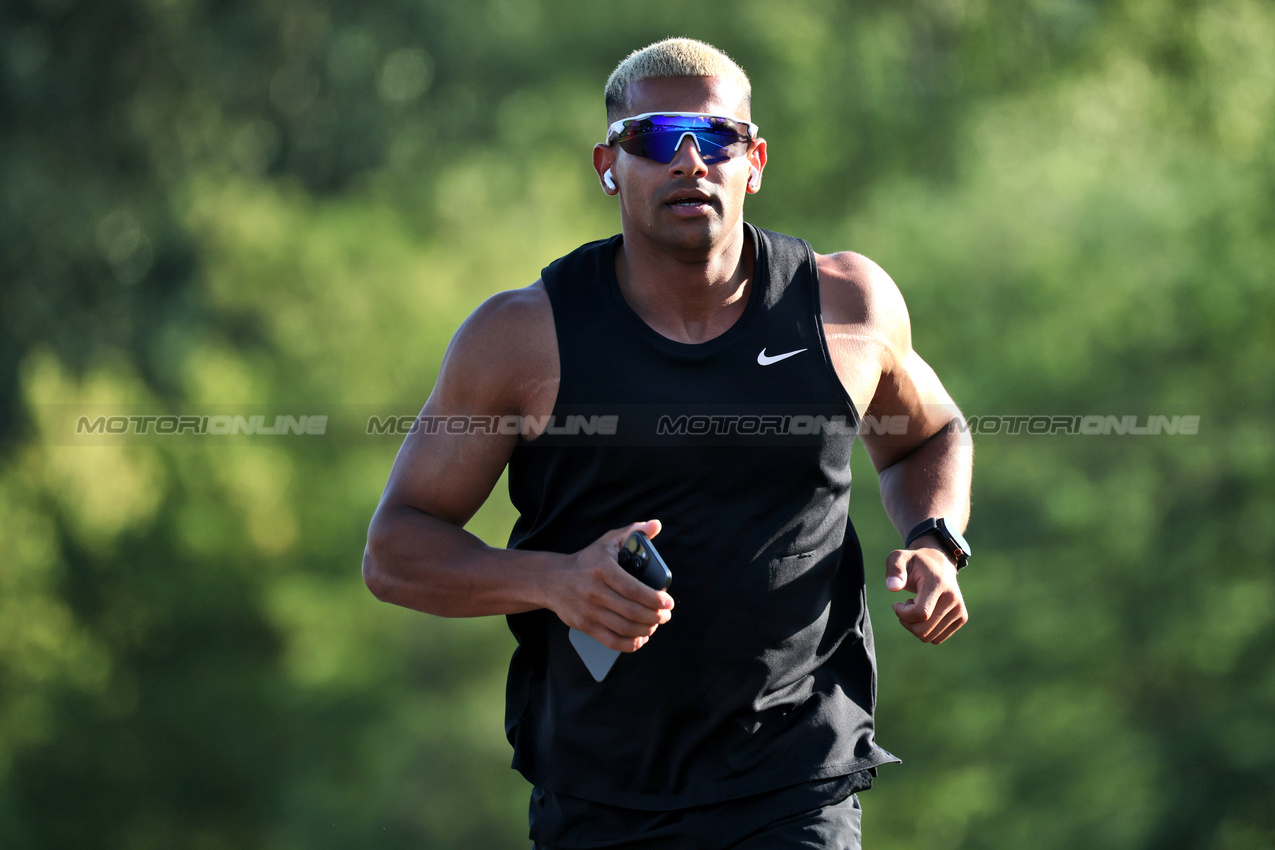 GP UNGHERIA, Ebrahim Ginwalla (GBR) Atlassian Williams Racing Social Media Manager runs the circuit.

31.07.2025. Formula 1 World Championship, Rd 14, Hungarian Grand Prix, Budapest, Hungary, Preparation Day.

- www.xpbimages.com, EMail: requests@xpbimages.com © Copyright: Moy / XPB Images
