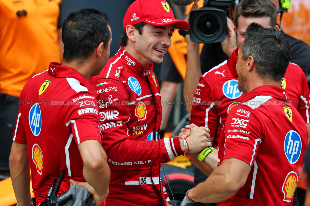 GP UNGHERIA, Charles Leclerc (MON) Ferrari celebrates his pole position in qualifying parc ferme.

02.08.2025. Formula 1 World Championship, Rd 14, Hungarian Grand Prix, Budapest, Hungary, Qualifiche Day.

- www.xpbimages.com, EMail: requests@xpbimages.com © Copyright: Batchelor / XPB Images