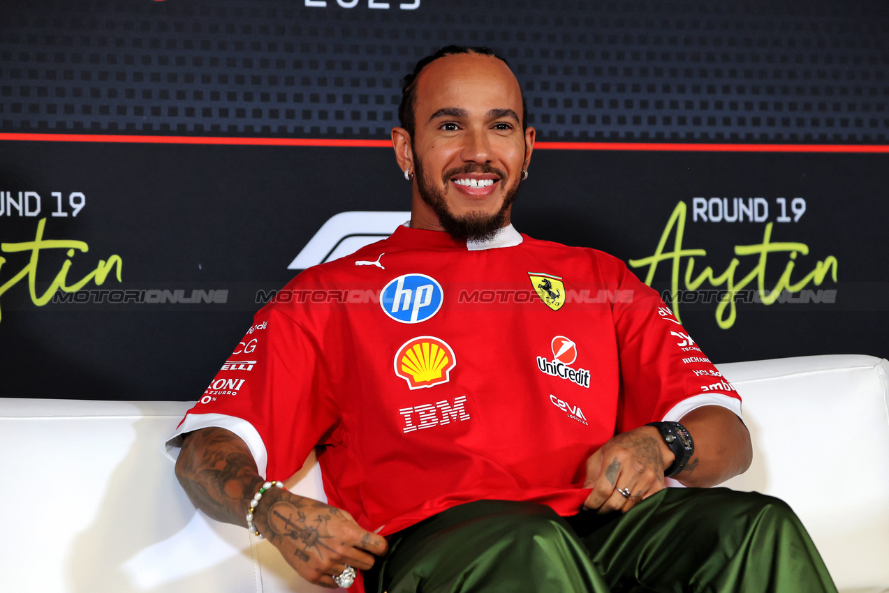 GP USA, Lewis Hamilton (GBR) Ferrari in the FIA Press Conference.

16.10.2025. Formula 1 World Championship, Rd 19, United States Grand Prix, Austin, Texas, USA, Preparation Day.

 - www.xpbimages.com, EMail: requests@xpbimages.com © Copyright: Rew / XPB Images