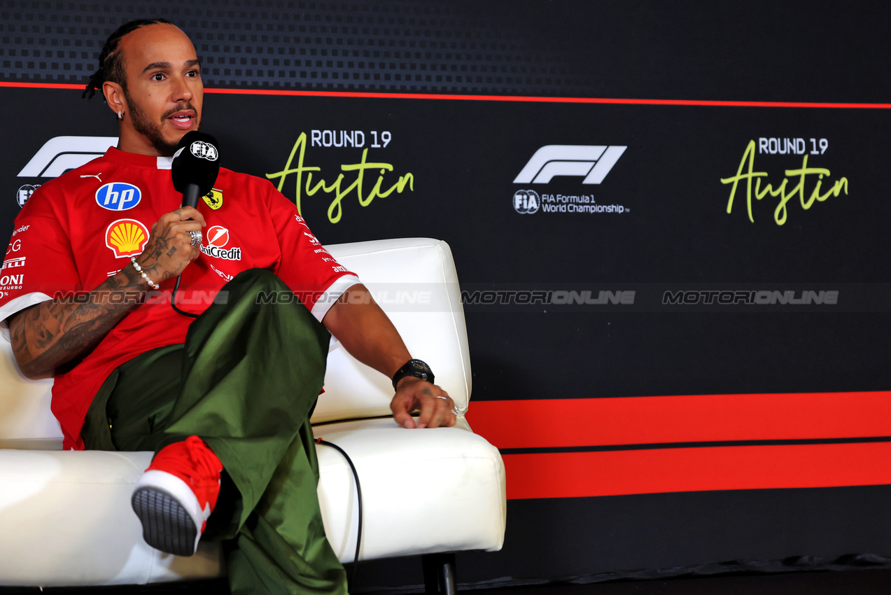 GP USA, Lewis Hamilton (GBR) Ferrari in the FIA Press Conference.

16.10.2025. Formula 1 World Championship, Rd 19, United States Grand Prix, Austin, Texas, USA, Preparation Day.

 - www.xpbimages.com, EMail: requests@xpbimages.com © Copyright: Rew / XPB Images