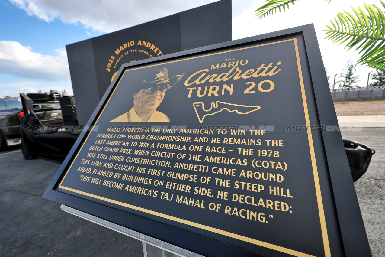 GP USA, Mario Andretti (USA) has Turn 20 of COTA named after him.

16.10.2025. Formula 1 World Championship, Rd 19, United States Grand Prix, Austin, Texas, USA, Preparation Day.

- www.xpbimages.com, EMail: requests@xpbimages.com © Copyright: Moy / XPB Images