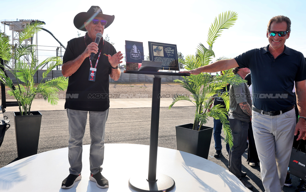 GP USA, Mario Andretti (USA) (Left) with Bobby Epstein (USA) COTA Chairman, has Turn 20 of COTA named after him.
16.10.2025. Formula 1 World Championship, Rd 19, United States Grand Prix, Austin, Texas, USA, Preparation Day.
- www.xpbimages.com, EMail: requests@xpbimages.com © Copyright: Moy / XPB Images