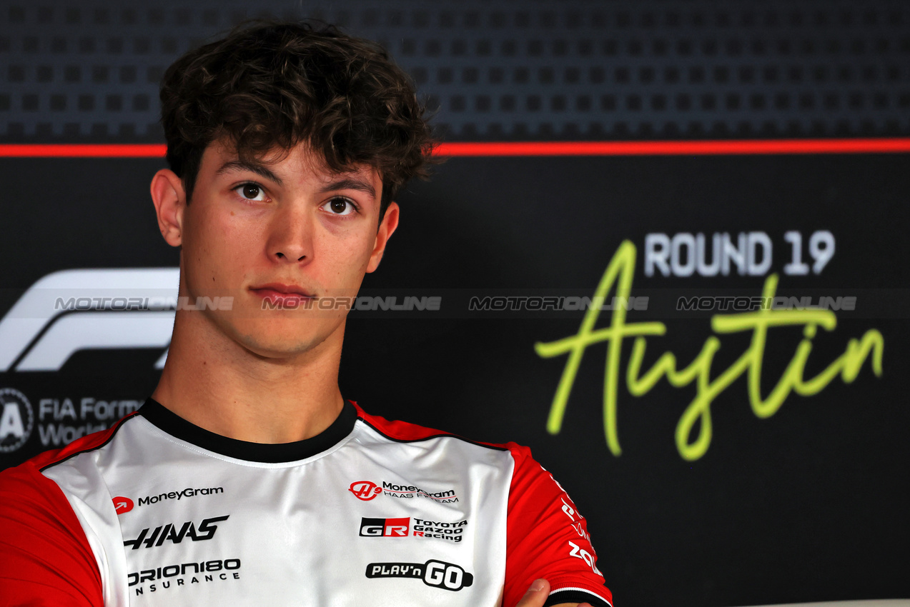 GP USA, Oliver Bearman (GBR) Haas F1 Team in the FIA Press Conference.
16.10.2025. Formula 1 World Championship, Rd 19, United States Grand Prix, Austin, Texas, USA, Preparation Day.
- www.xpbimages.com, EMail: requests@xpbimages.com © Copyright: Rew / XPB Images