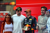 GP USA, Sprint parc ferme (L to R): Tara Davis-Woodhall (USA) Athlete; Hunter Davis-Woodhall (USA) Athlete; Max Verstappen (NLD) Red Bull Racing, winner; George Russell (GBR) Mercedes AMG F1, second; Carlos Sainz (ESP) Atlassian Williams Racing, third.
18.10.2025. Formula 1 World Championship, Rd 19, United States Grand Prix, Austin, Texas, USA, Sprint e Qualifiche Day.
- www.xpbimages.com, EMail: requests@xpbimages.com © Copyright: Price / XPB Images