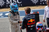 GP USA, (L to R): Second placed George Russell (GBR) Mercedes AMG F1 with Sprint winner Max Verstappen (NLD) Red Bull Racing in parc ferme.
18.10.2025. Formula 1 World Championship, Rd 19, United States Grand Prix, Austin, Texas, USA, Sprint e Qualifiche Day.
- www.xpbimages.com, EMail: requests@xpbimages.com © Copyright: Batchelor / XPB Images