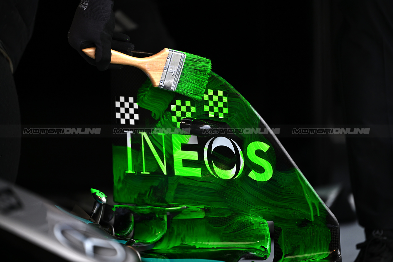 TEST BAHRAIN, flow-vis paint painted on the Mercedes AMG F1 W16.

27.02.2025. Formula 1 Testing, Sakhir, Bahrain, Day Two.

- www.xpbimages.com, EMail: requests@xpbimages.com © Copyright: Price / XPB Images