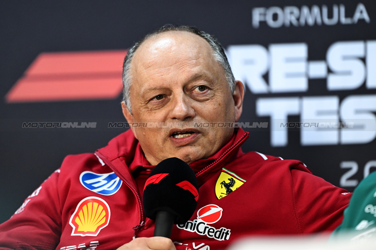 TEST BAHRAIN, Frederic Vasseur (FRA) Ferrari Team Principal in the FIA Press Conference.

27.02.2025. Formula 1 Testing, Sakhir, Bahrain, Day Two.

- www.xpbimages.com, EMail: requests@xpbimages.com © Copyright: Price / XPB Images