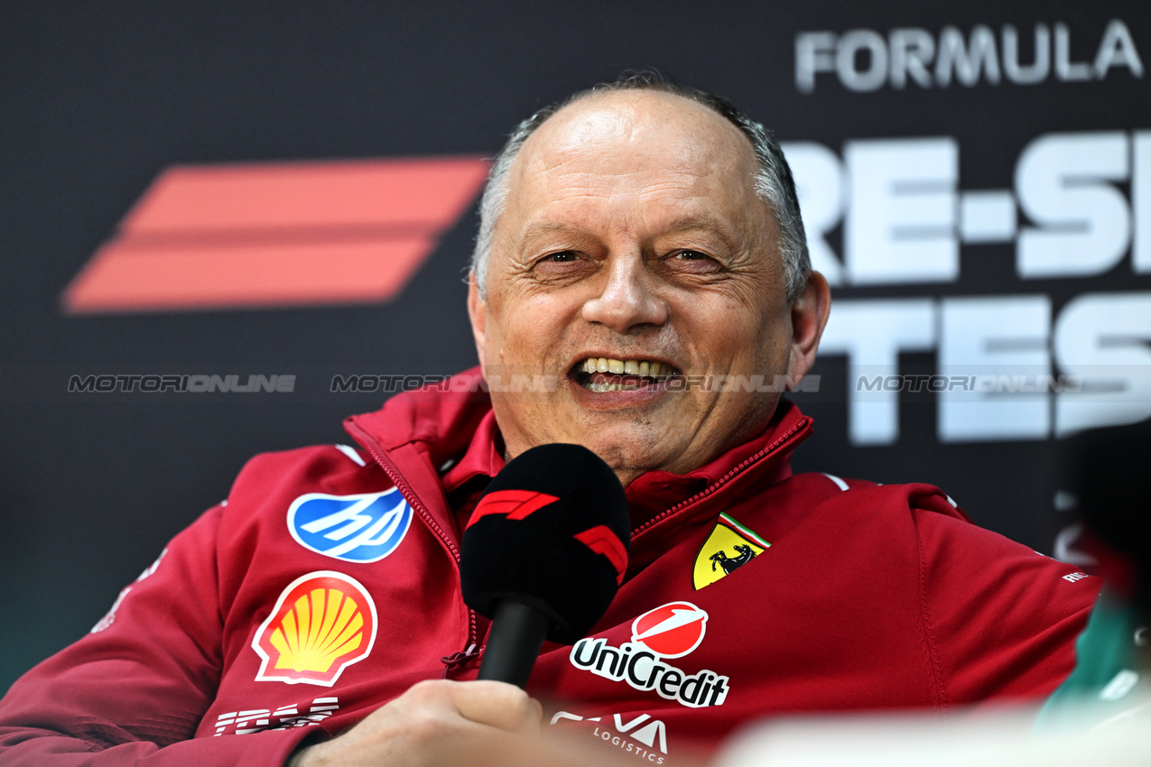 TEST BAHRAIN, Frederic Vasseur (FRA) Ferrari Team Principal in the FIA Press Conference.

27.02.2025. Formula 1 Testing, Sakhir, Bahrain, Day Two.

- www.xpbimages.com, EMail: requests@xpbimages.com © Copyright: Price / XPB Images