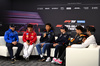 TEST BAHRAIN, (L to R): Jack Doohan (AUS) Alpine F1 Team; Charles Leclerc (MON) Ferrari; Alexander Albon (THA) Atlassian Williams Racing; Max Verstappen (NLD) Red Bull Racing; Lando Norris (GBR) McLaren; e Lawrence Barretto (GBR) Formula 1 Senior Writer Editor, in the FIA Press Conference.

27.02.2025. Formula 1 Testing, Sakhir, Bahrain, Day Two.

- www.xpbimages.com, EMail: requests@xpbimages.com © Copyright: Price / XPB Images