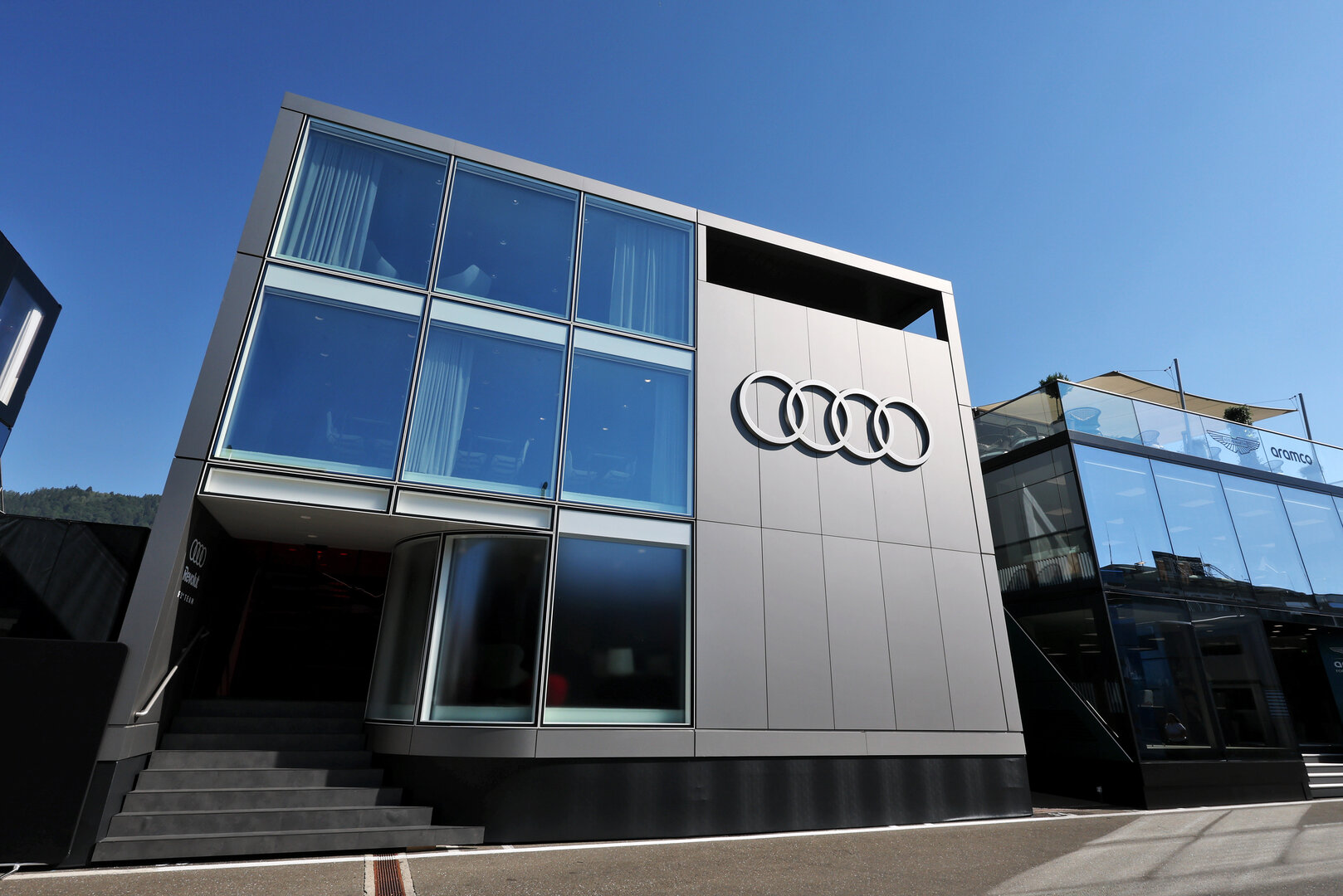 GP AUSTRIA, Audi F1 Team motorhome.
25.06.2026. Formula 1 World Championship, Rd 8, Austrian Grand Prix, Spielberg, Austria, Preparation Day.
- www.xpbimages.com, EMail: requests@xpbimages.com © Copyright: Moy / XPB Images