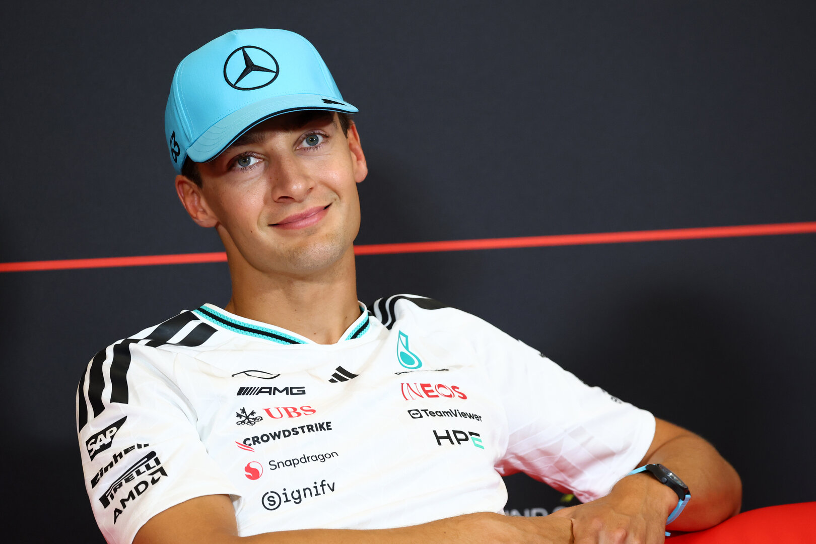 GP AUSTRIA, George Russell (GBR) Mercedes AMG Formula One Team in the FIA Press Conference.
25.06.2026. Formula 1 World Championship, Rd 8, Austrian Grand Prix, Spielberg, Austria, Preparation Day.
- www.xpbimages.com, EMail: requests@xpbimages.com © Copyright: Bearne / XPB Images