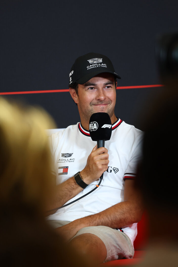 GP AUSTRIA, Sergio Perez (MEX) Cadillac Formula 1 Team in the FIA Press Conference.
25.06.2026. Formula 1 World Championship, Rd 8, Austrian Grand Prix, Spielberg, Austria, Preparation Day.
- www.xpbimages.com, EMail: requests@xpbimages.com © Copyright: Bearne / XPB Images