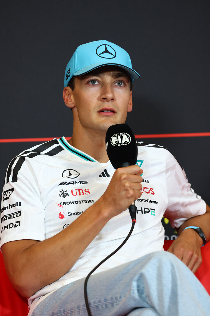 GP AUSTRIA, George Russell (GBR) Mercedes AMG Formula One Team in the FIA Press Conference.
25.06.2026. Formula 1 World Championship, Rd 8, Austrian Grand Prix, Spielberg, Austria, Preparation Day.
- www.xpbimages.com, EMail: requests@xpbimages.com © Copyright: Bearne / XPB Images