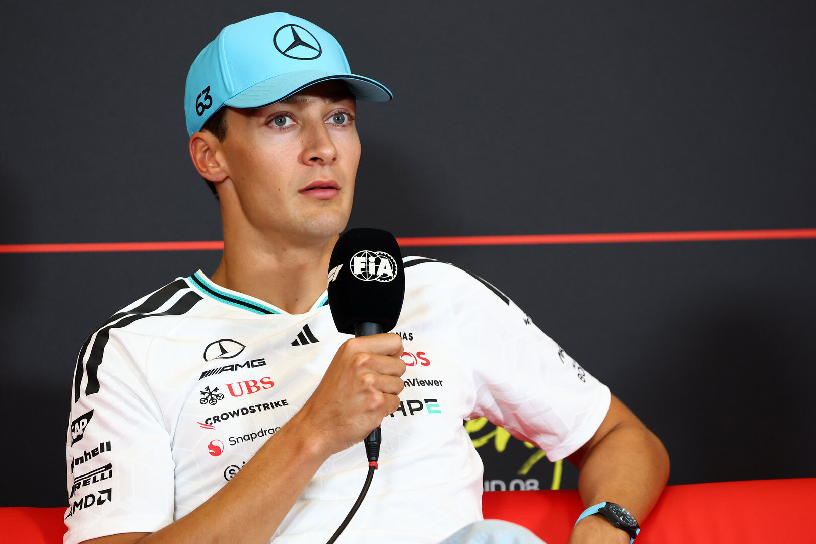 GP AUSTRIA, George Russell (GBR) Mercedes AMG Formula One Team in the FIA Press Conference.
25.06.2026. Formula 1 World Championship, Rd 8, Austrian Grand Prix, Spielberg, Austria, Preparation Day.
- www.xpbimages.com, EMail: requests@xpbimages.com © Copyright: Bearne / XPB Images