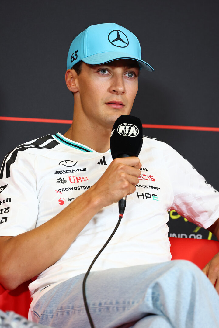 GP AUSTRIA, George Russell (GBR) Mercedes AMG Formula One Team in the FIA Press Conference.
25.06.2026. Formula 1 World Championship, Rd 8, Austrian Grand Prix, Spielberg, Austria, Preparation Day.
- www.xpbimages.com, EMail: requests@xpbimages.com © Copyright: Bearne / XPB Images