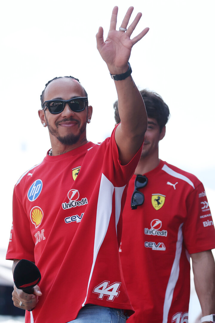 GP AUSTRIA, Lewis Hamilton (GBR) Ferrari e Charles Leclerc (MON) Ferrari on the FanZone Stage.
26.06.2026. Formula 1 World Championship, Rd 8, Austrian Grand Prix, Spielberg, Austria, Practice Day.
- www.xpbimages.com, EMail: requests@xpbimages.com © Copyright: Moy / XPB Images