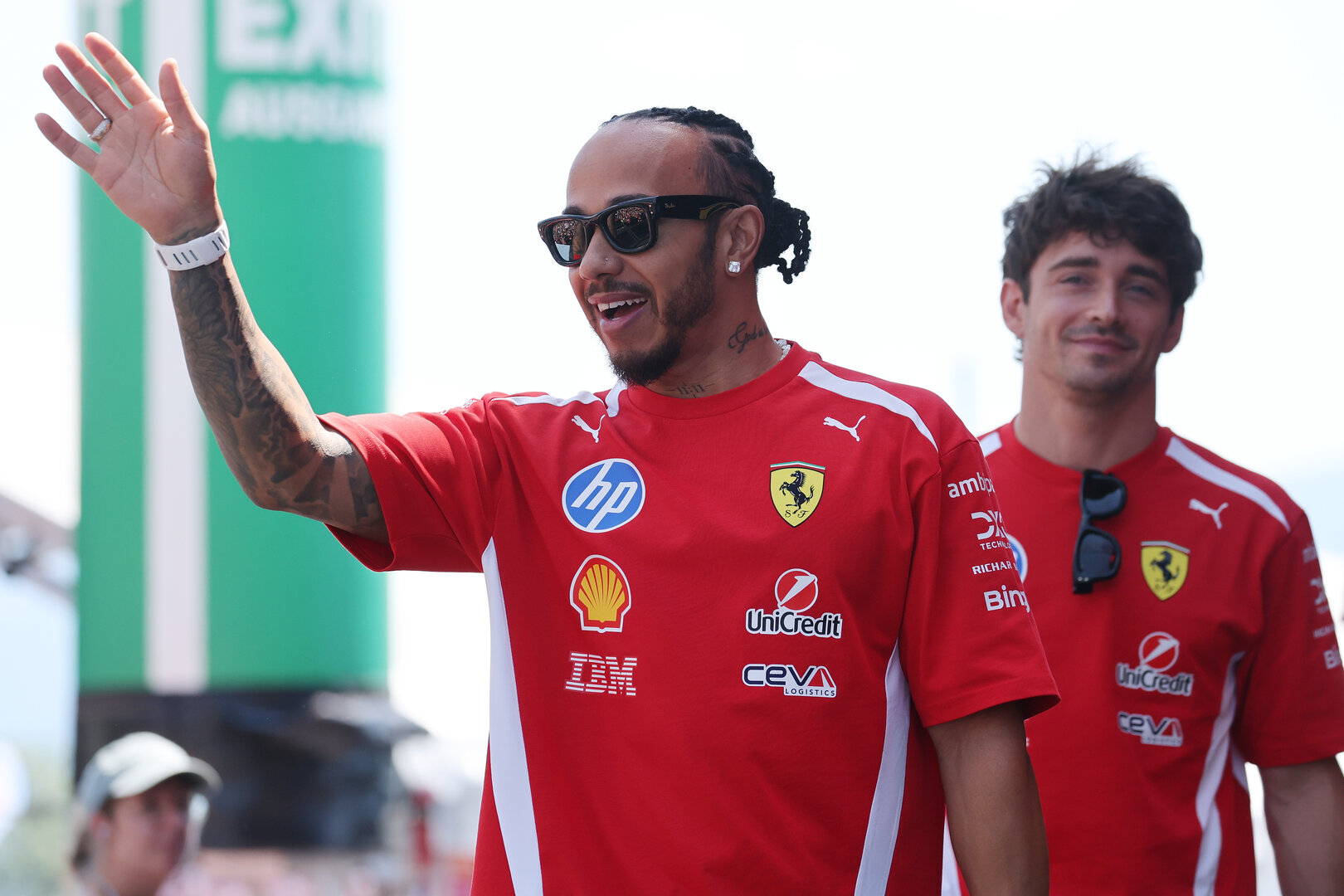 GP AUSTRIA, Lewis Hamilton (GBR) Ferrari e Charles Leclerc (MON) Ferrari on the FanZone Stage.
26.06.2026. Formula 1 World Championship, Rd 8, Austrian Grand Prix, Spielberg, Austria, Practice Day.
- www.xpbimages.com, EMail: requests@xpbimages.com © Copyright: Moy / XPB Images
