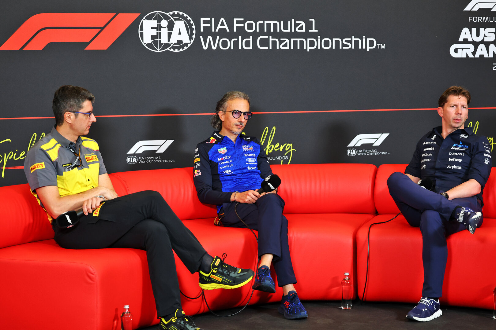 GP AUSTRIA, (L to R): Dario Marrafuschi (ITA) Head of Pirelli Motorsport Business Unit; Laurent Mekies (FRA) Red Bull Racing Team Principal e CEO; e James Vowles (GBR) Williams F1 Team, Team Principal, in the FIA Press Conference.
26.06.2026. Formula 1 World Championship, Rd 8, Austrian Grand Prix, Spielberg, Austria, Practice Day.
- www.xpbimages.com, EMail: requests@xpbimages.com © Copyright: Bearne / XPB Images
