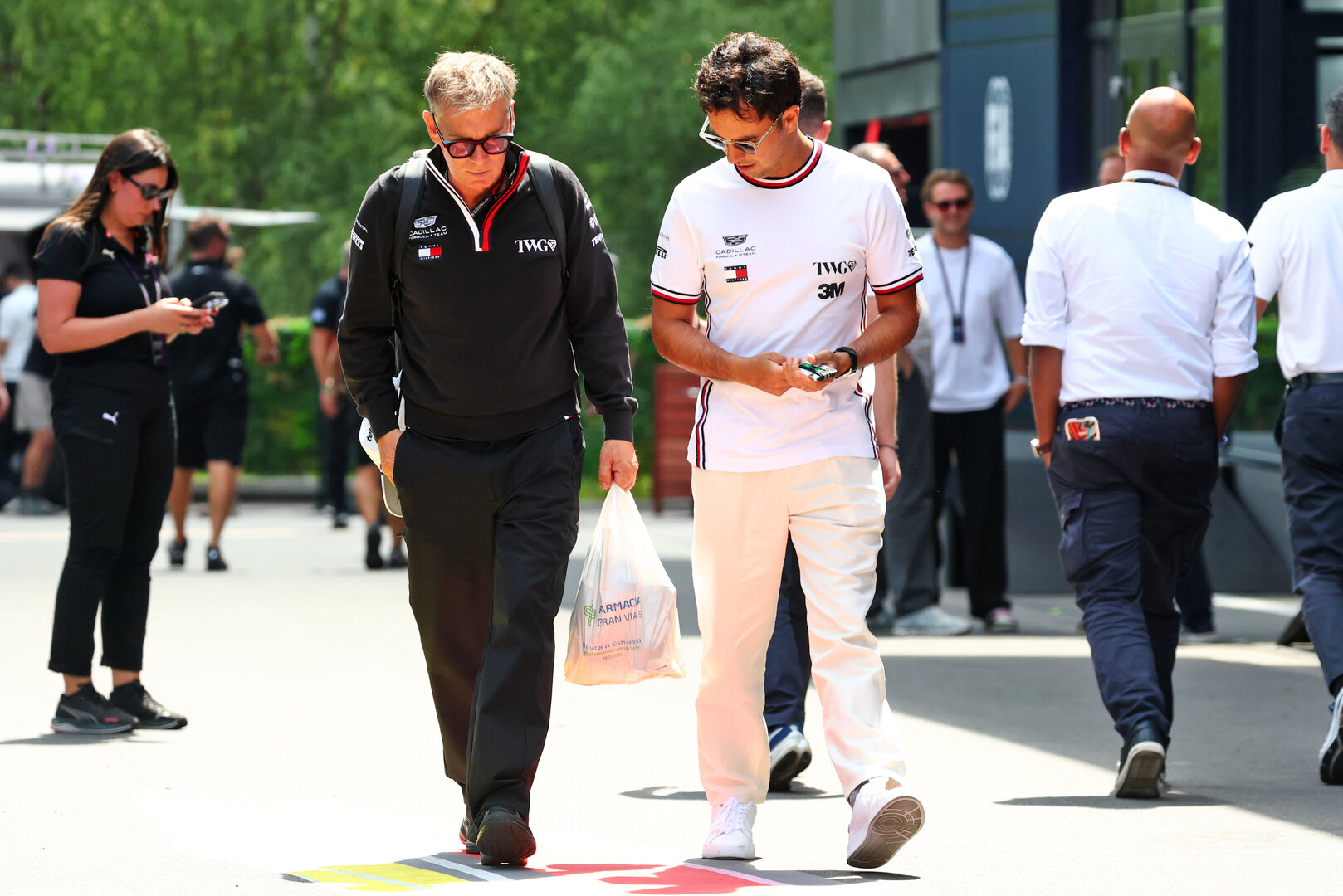 GP BELGIO, (L to R): Xavi Martos (ESP) Cadillac Formula 1 Team Physio with Sergio Perez (MEX) Cadillac Formula 1 Team.
16.07.2026. Formula 1 World Championship, Rd 10, Belgian Grand Prix, Spa Francorchamps, Belgium, Preparation Day.
- www.xpbimages.com, EMail: requests@xpbimages.com © Copyright: Bearne / XPB Images