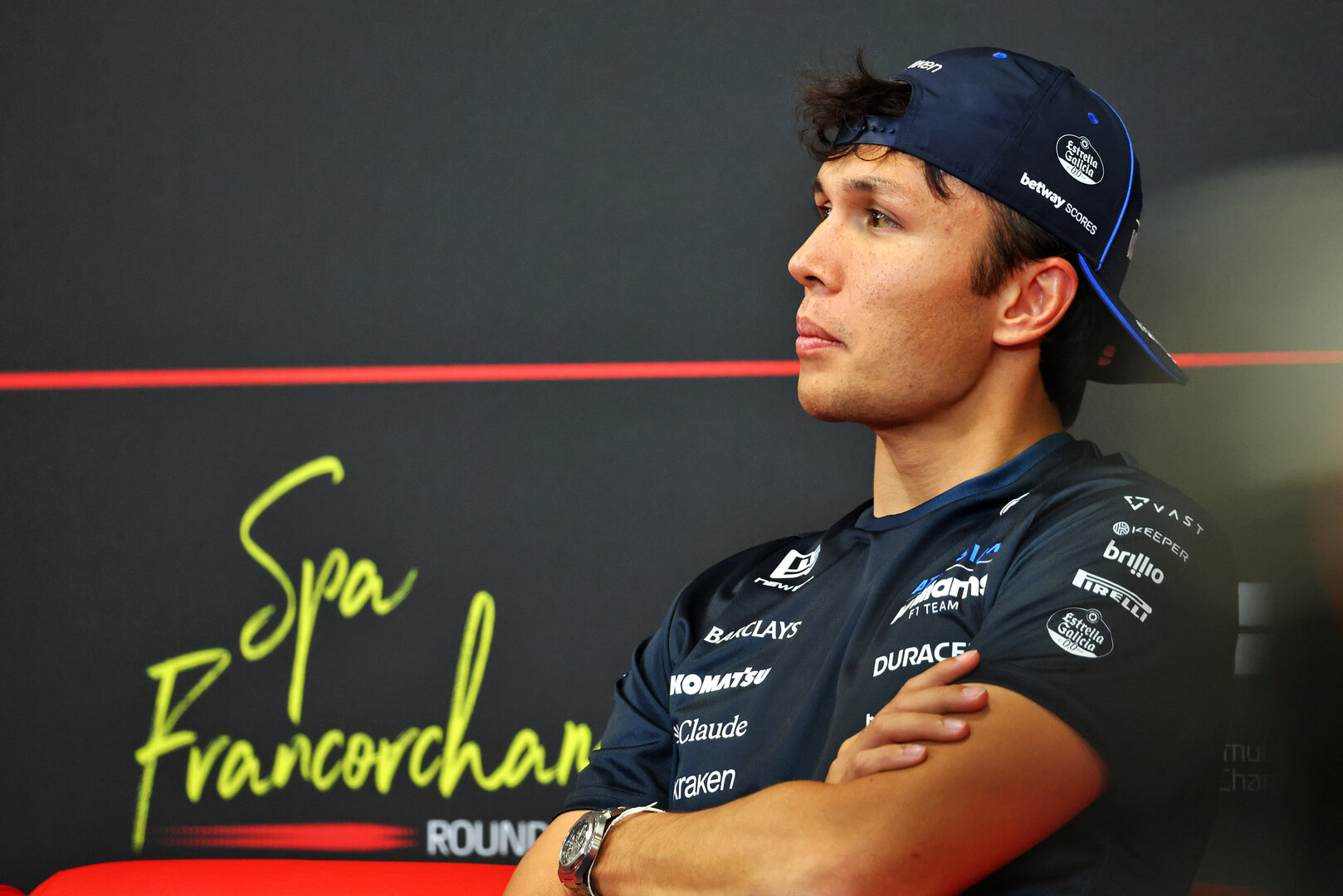 GP BELGIO, Alexander Albon (THA) Williams F1 Team in the FIA Press Conference.
16.07.2026. Formula 1 World Championship, Rd 10, Belgian Grand Prix, Spa Francorchamps, Belgium, Preparation Day.
- www.xpbimages.com, EMail: requests@xpbimages.com © Copyright: Bearne / XPB Images