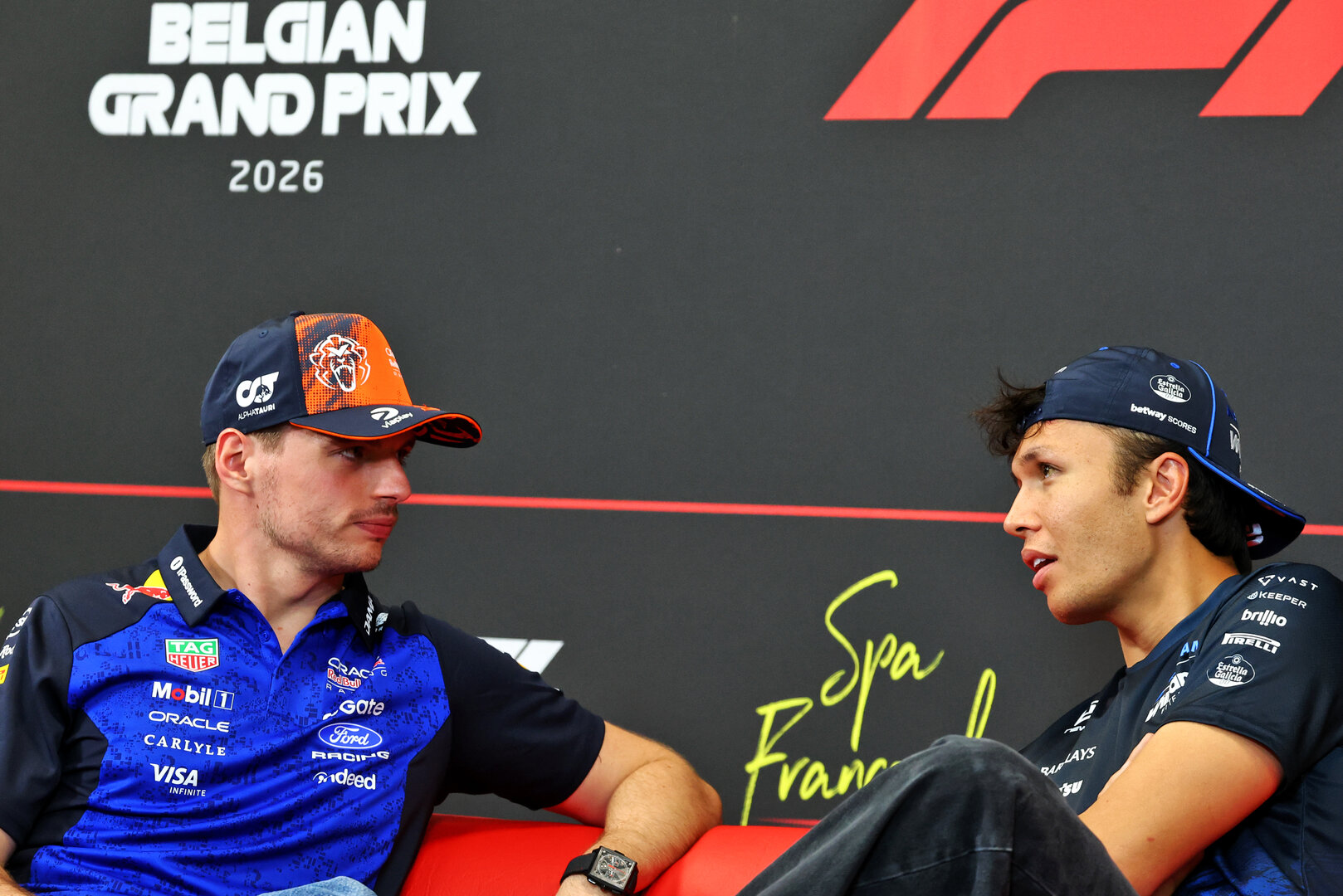 GP BELGIO, (L to R): Max Verstappen (NLD) Red Bull Racing e Esteban Ocon (FRA) Haas F1 Team in the FIA Press Conference.
16.07.2026. Formula 1 World Championship, Rd 10, Belgian Grand Prix, Spa Francorchamps, Belgium, Preparation Day.
- www.xpbimages.com, EMail: requests@xpbimages.com © Copyright: Bearne / XPB Images