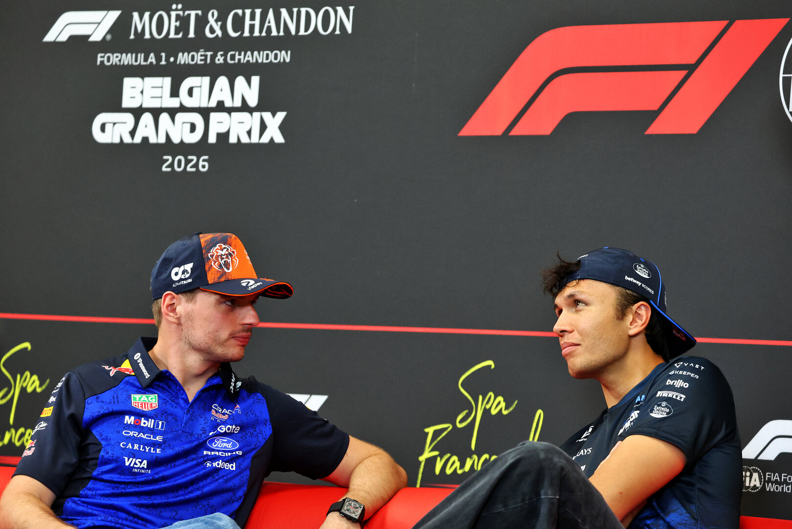 GP BELGIO, (L to R): Max Verstappen (NLD) Red Bull Racing e Esteban Ocon (FRA) Haas F1 Team in the FIA Press Conference.
16.07.2026. Formula 1 World Championship, Rd 10, Belgian Grand Prix, Spa Francorchamps, Belgium, Preparation Day.
- www.xpbimages.com, EMail: requests@xpbimages.com © Copyright: Bearne / XPB Images