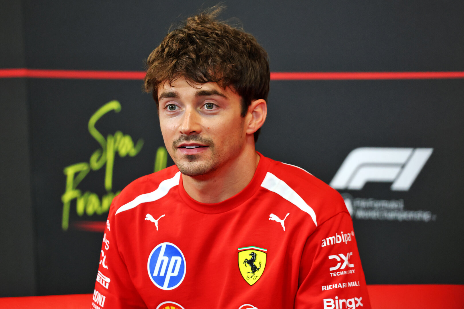 GP BELGIO, Charles Leclerc (MON) Ferrari in the FIA Press Conference.
16.07.2026. Formula 1 World Championship, Rd 10, Belgian Grand Prix, Spa Francorchamps, Belgium, Preparation Day.
- www.xpbimages.com, EMail: requests@xpbimages.com © Copyright: Bearne / XPB Images