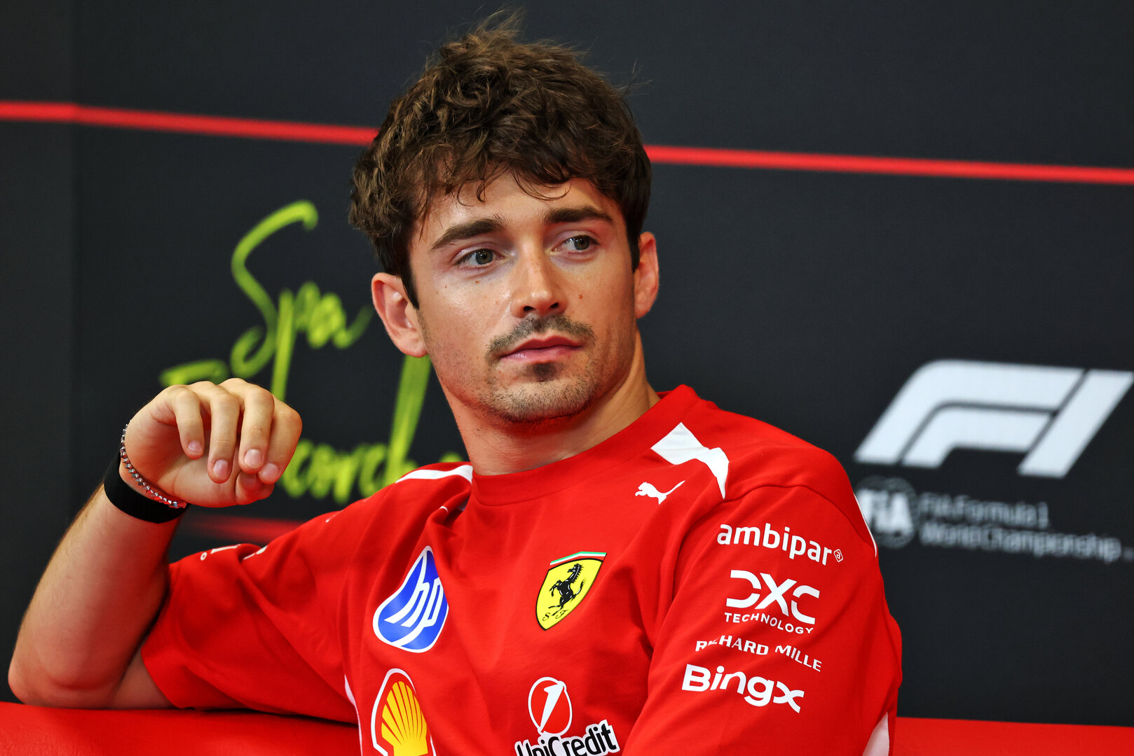 GP BELGIO, Charles Leclerc (MON) Ferrari in the FIA Press Conference.
16.07.2026. Formula 1 World Championship, Rd 10, Belgian Grand Prix, Spa Francorchamps, Belgium, Preparation Day.
- www.xpbimages.com, EMail: requests@xpbimages.com © Copyright: Bearne / XPB Images