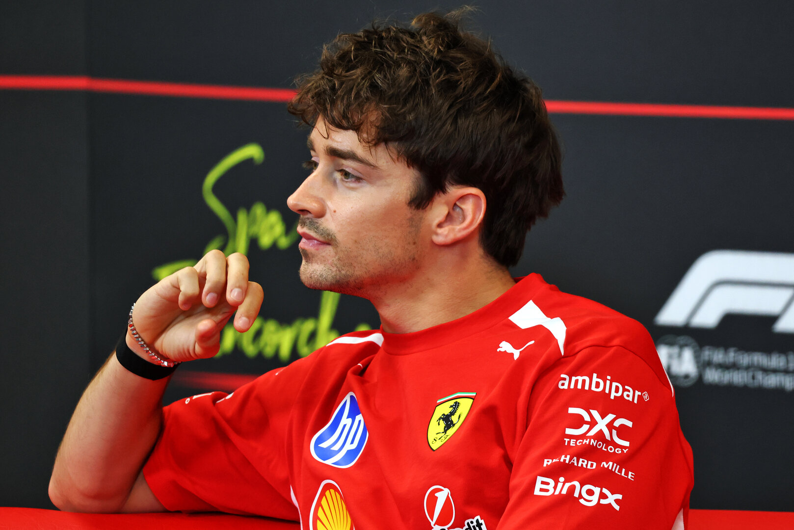 GP BELGIO, Charles Leclerc (MON) Ferrari in the FIA Press Conference.
16.07.2026. Formula 1 World Championship, Rd 10, Belgian Grand Prix, Spa Francorchamps, Belgium, Preparation Day.
- www.xpbimages.com, EMail: requests@xpbimages.com © Copyright: Bearne / XPB Images
