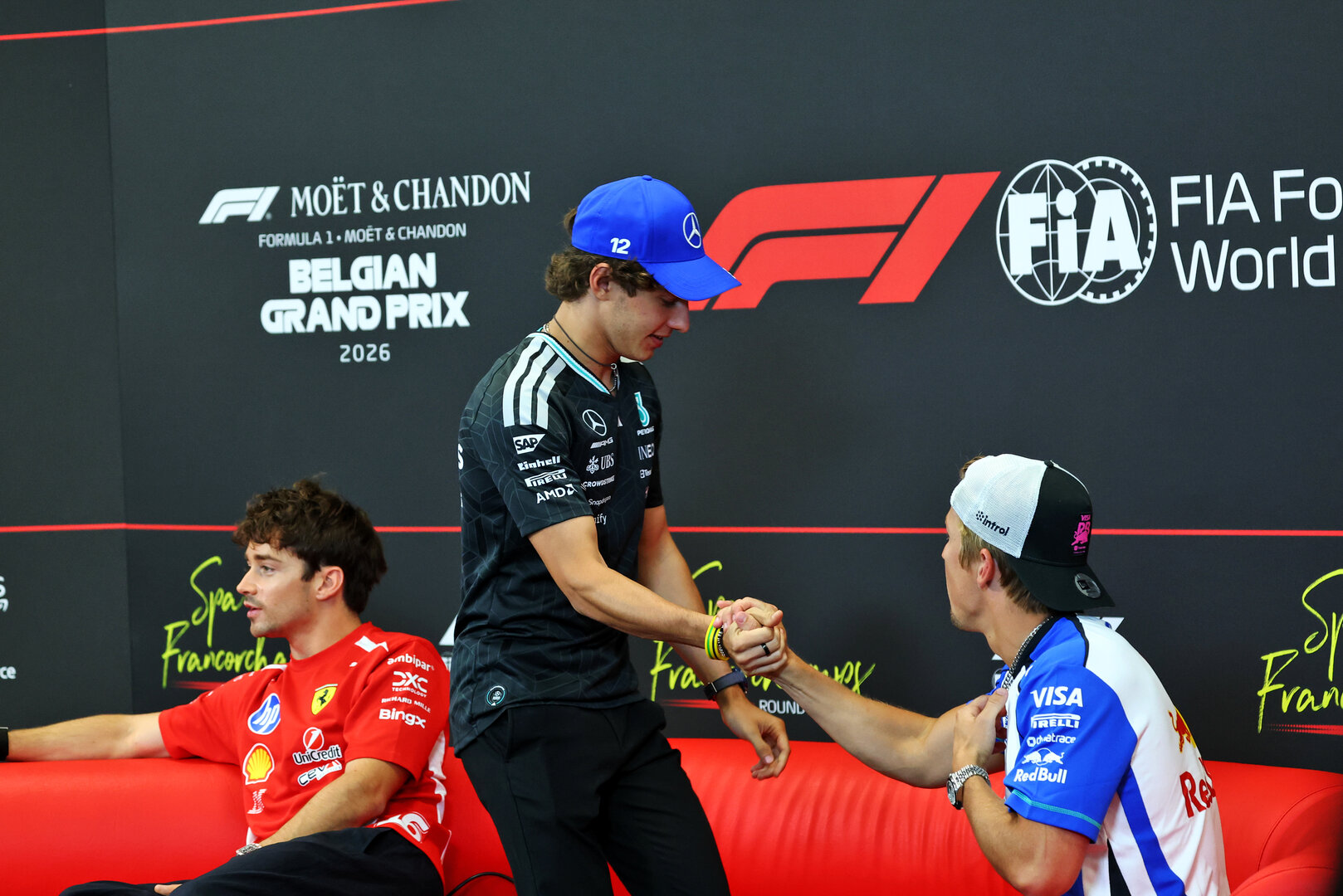 GP BELGIO, (L to R): Charles Leclerc (MON) Ferrari; Andrea Kimi Antonelli (ITA) Mercedes AMG Formula One Team; e Liam Lawson (NZL) Racing Bulls Formula One Team, in the FIA Press Conference.
16.07.2026. Formula 1 World Championship, Rd 10, Belgian Grand Prix, Spa Francorchamps, Belgium, Preparation Day.
- www.xpbimages.com, EMail: requests@xpbimages.com © Copyright: Bearne / XPB Images