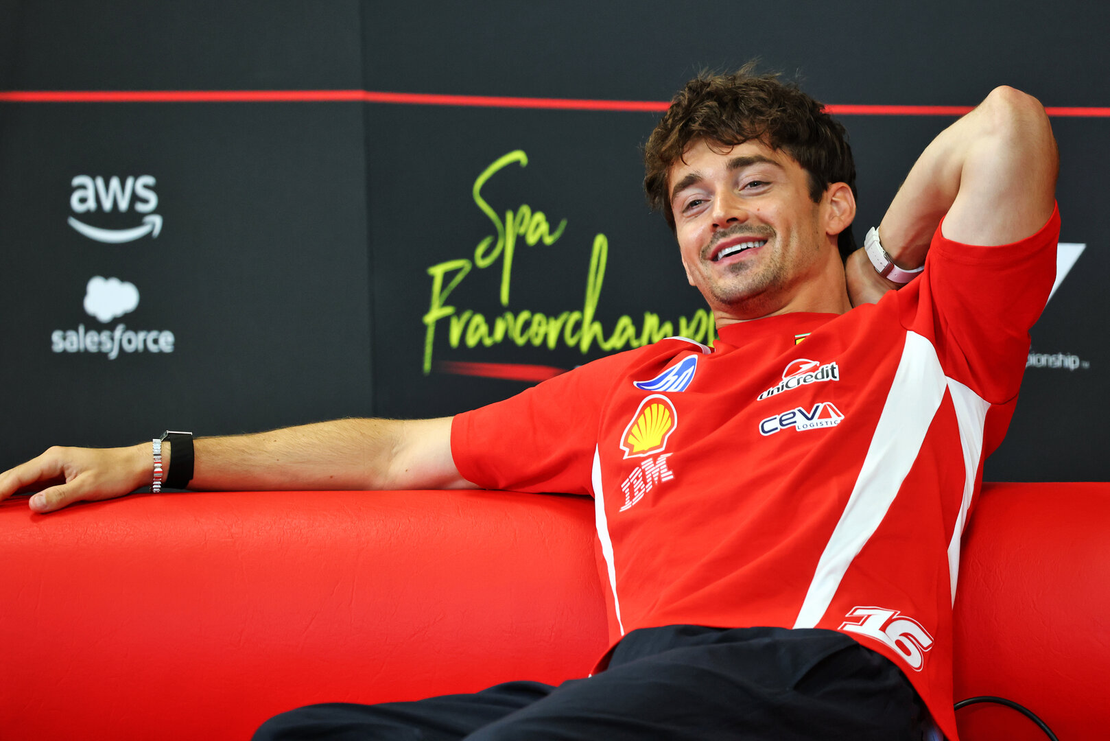 GP BELGIO, Charles Leclerc (MON) Ferrari in the FIA Press Conference.
16.07.2026. Formula 1 World Championship, Rd 10, Belgian Grand Prix, Spa Francorchamps, Belgium, Preparation Day.
- www.xpbimages.com, EMail: requests@xpbimages.com © Copyright: Bearne / XPB Images