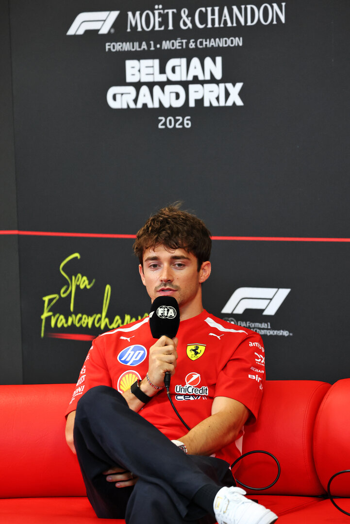 GP BELGIO, Charles Leclerc (MON) Ferrari in the FIA Press Conference.
16.07.2026. Formula 1 World Championship, Rd 10, Belgian Grand Prix, Spa Francorchamps, Belgium, Preparation Day.
- www.xpbimages.com, EMail: requests@xpbimages.com © Copyright: Bearne / XPB Images