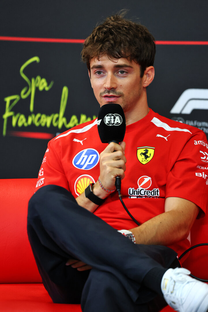 GP BELGIO, Charles Leclerc (MON) Ferrari in the FIA Press Conference.
16.07.2026. Formula 1 World Championship, Rd 10, Belgian Grand Prix, Spa Francorchamps, Belgium, Preparation Day.
- www.xpbimages.com, EMail: requests@xpbimages.com © Copyright: Bearne / XPB Images