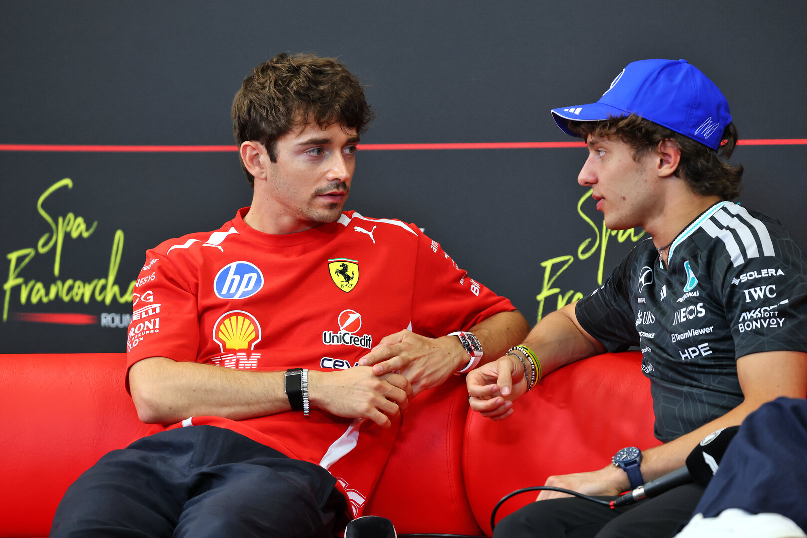 GP BELGIO, (L to R): Charles Leclerc (MON) Ferrari e Andrea Kimi Antonelli (ITA) Mercedes AMG Formula One Team in the FIA Press Conference.
16.07.2026. Formula 1 World Championship, Rd 10, Belgian Grand Prix, Spa Francorchamps, Belgium, Preparation Day.
- www.xpbimages.com, EMail: requests@xpbimages.com © Copyright: Bearne / XPB Images
