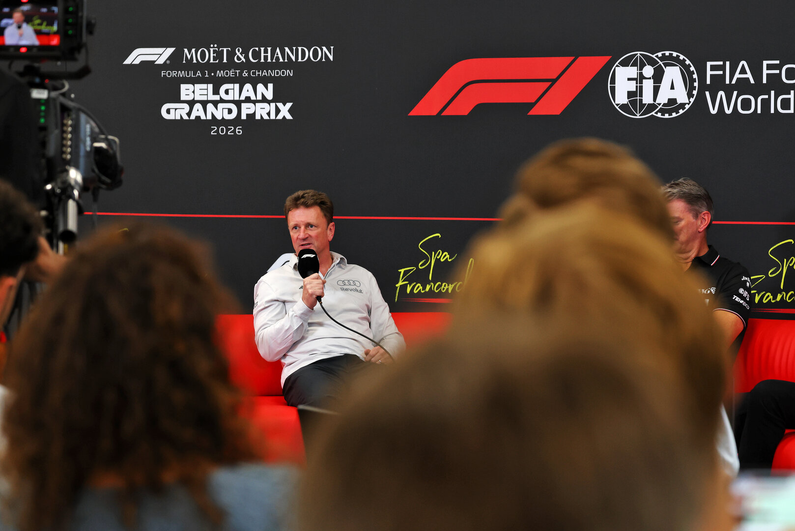 GP BELGIO, Allan McNish (GBR) Audi F1 Team Racing Director in the FIA Press Conference.
17.07.2026. Formula 1 World Championship, Rd 10, Belgian Grand Prix, Spa Francorchamps, Belgium, Practice Day.
 - www.xpbimages.com, EMail: requests@xpbimages.com © Copyright: Patching / XPB Images