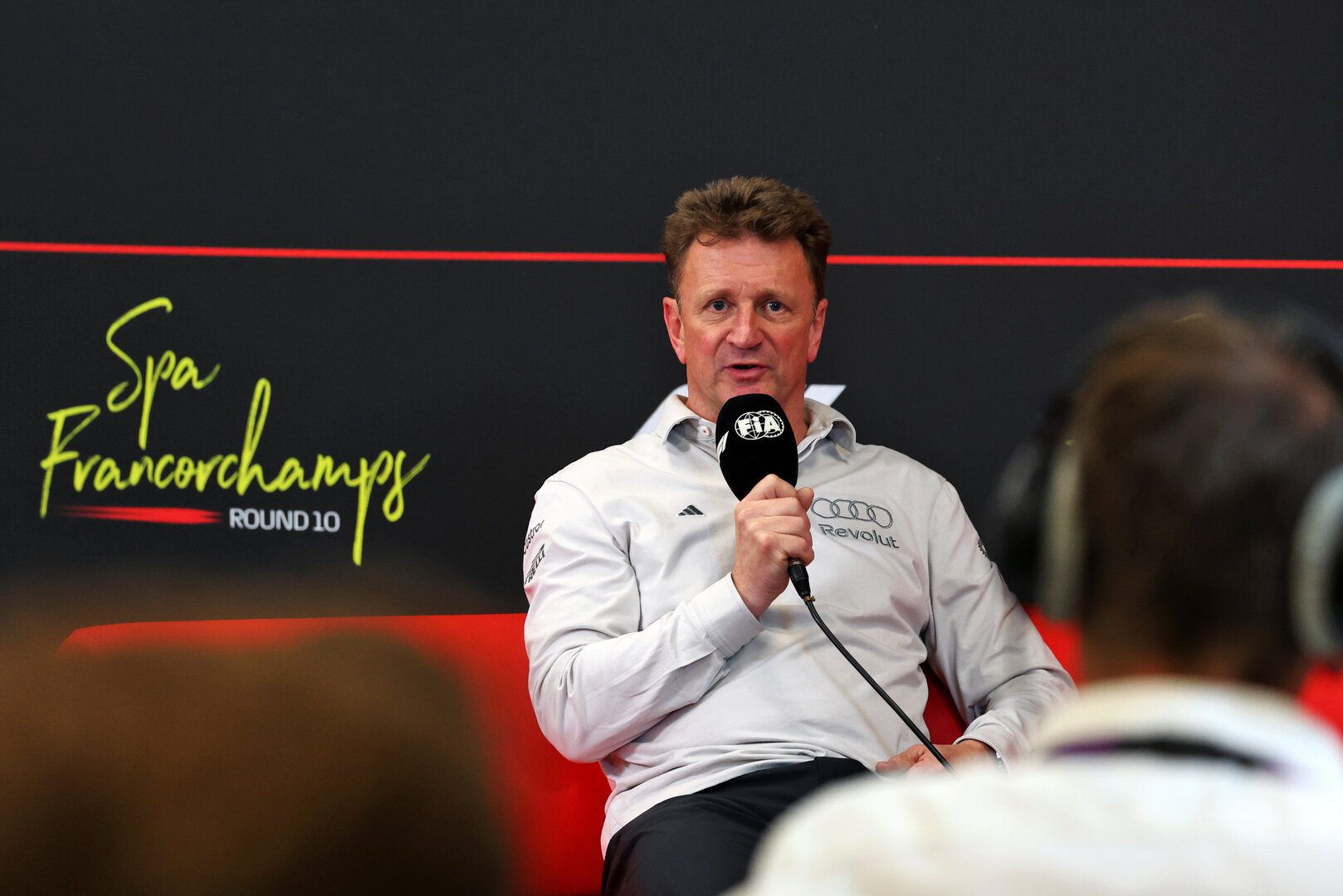 GP BELGIO, Allan McNish (GBR) Audi F1 Team Racing Director in the FIA Press Conference.
17.07.2026. Formula 1 World Championship, Rd 10, Belgian Grand Prix, Spa Francorchamps, Belgium, Practice Day.
 - www.xpbimages.com, EMail: requests@xpbimages.com © Copyright: Patching / XPB Images