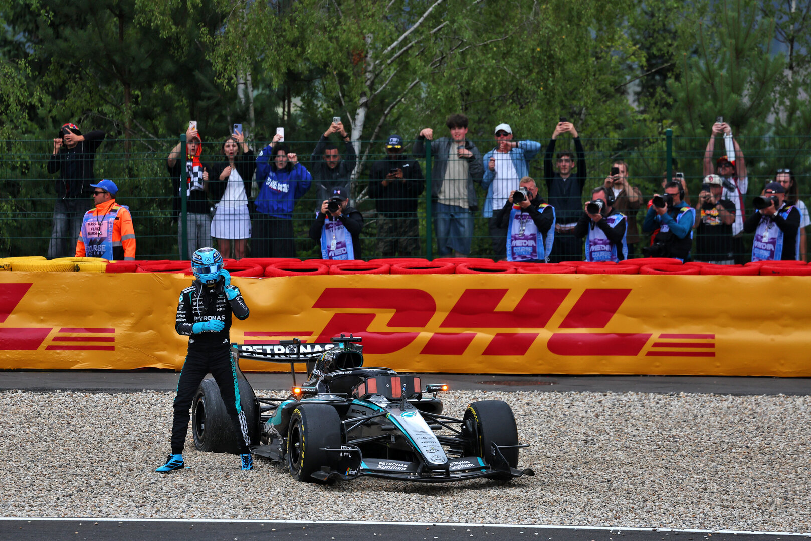 GP BELGIO, George Russell (GBR) Mercedes AMG Formula One Team W17 retired from the race.
19.07.2026. Formula 1 World Championship, Rd 10, Belgian Grand Prix, Spa Francorchamps, Belgium, Gara Day.
- www.xpbimages.com, EMail: requests@xpbimages.com © Copyright: Patching / XPB Images