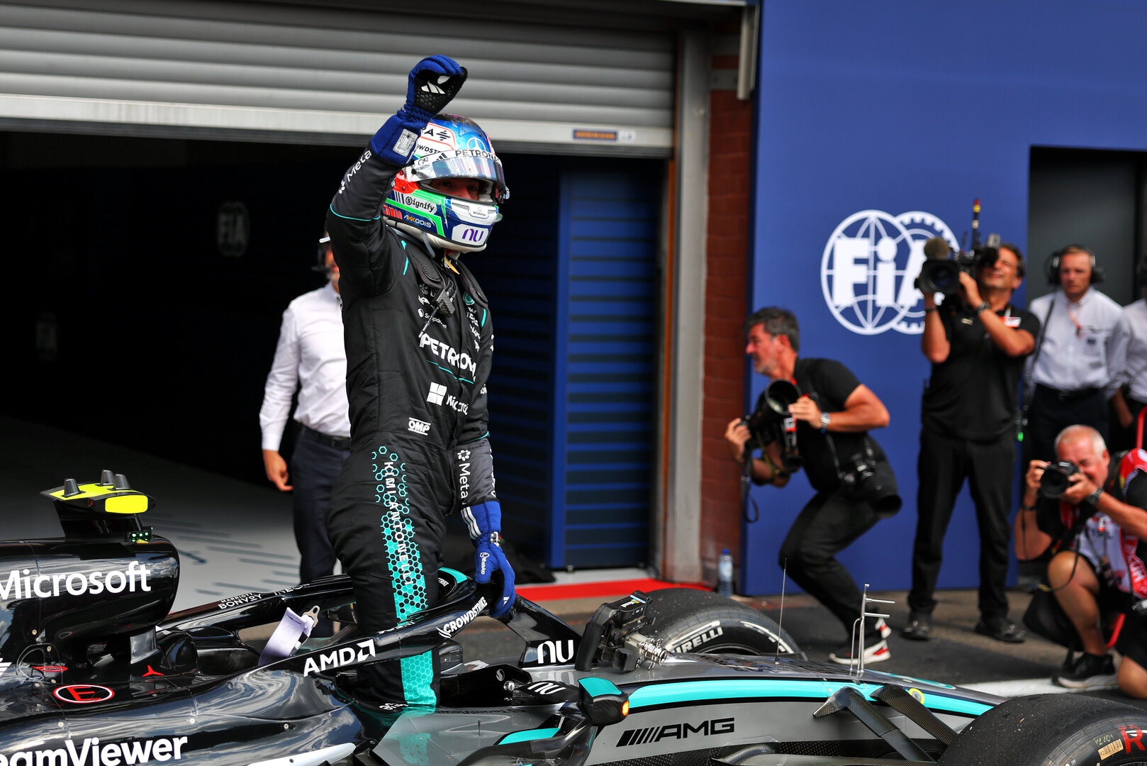 GP BELGIO, Gara winner Andrea Kimi Antonelli (ITA) Mercedes AMG Formula One Team W17 celebrates in parc ferme.
19.07.2026. Formula 1 World Championship, Rd 10, Belgian Grand Prix, Spa Francorchamps, Belgium, Gara Day.
 - www.xpbimages.com, EMail: requests@xpbimages.com © Copyright: Patching / XPB Images