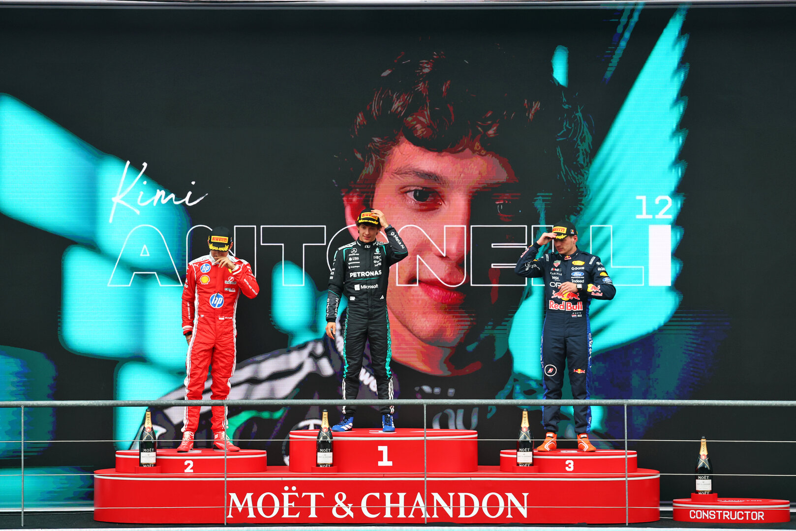GP BELGIO, The podium (L to R): Charles Leclerc (MON) Ferrari, second; Andrea Kimi Antonelli (ITA) Mercedes AMG Formula One Team, vincitore; Max Verstappen (NLD) Red Bull Racing, third.
19.07.2026. Formula 1 World Championship, Rd 10, Belgian Grand Prix, Spa Francorchamps, Belgium, Gara Day.
- www.xpbimages.com, EMail: requests@xpbimages.com © Copyright: Bearne / XPB Images