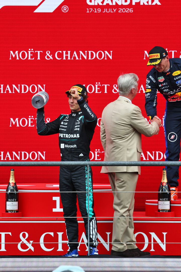GP BELGIO, Gara winner Andrea Kimi Antonelli (ITA) Mercedes AMG Formula One Team celebrates on the podium.
19.07.2026. Formula 1 World Championship, Rd 10, Belgian Grand Prix, Spa Francorchamps, Belgium, Gara Day.
- www.xpbimages.com, EMail: requests@xpbimages.com © Copyright: Bearne / XPB Images