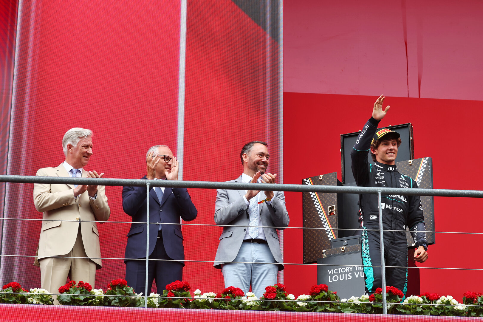 GP BELGIO, Gara winner Andrea Kimi Antonelli (ITA) Mercedes AMG Formula One Team celebrates on the podium.
19.07.2026. Formula 1 World Championship, Rd 10, Belgian Grand Prix, Spa Francorchamps, Belgium, Gara Day.
 - www.xpbimages.com, EMail: requests@xpbimages.com © Copyright: Patching / XPB Images