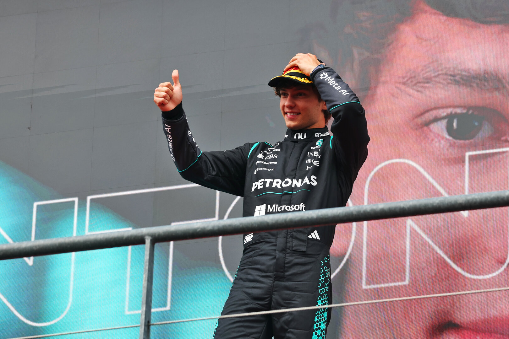 GP BELGIO, Gara winner Andrea Kimi Antonelli (ITA) Mercedes AMG Formula One Team celebrates on the podium.
19.07.2026. Formula 1 World Championship, Rd 10, Belgian Grand Prix, Spa Francorchamps, Belgium, Gara Day.
 - www.xpbimages.com, EMail: requests@xpbimages.com © Copyright: Patching / XPB Images